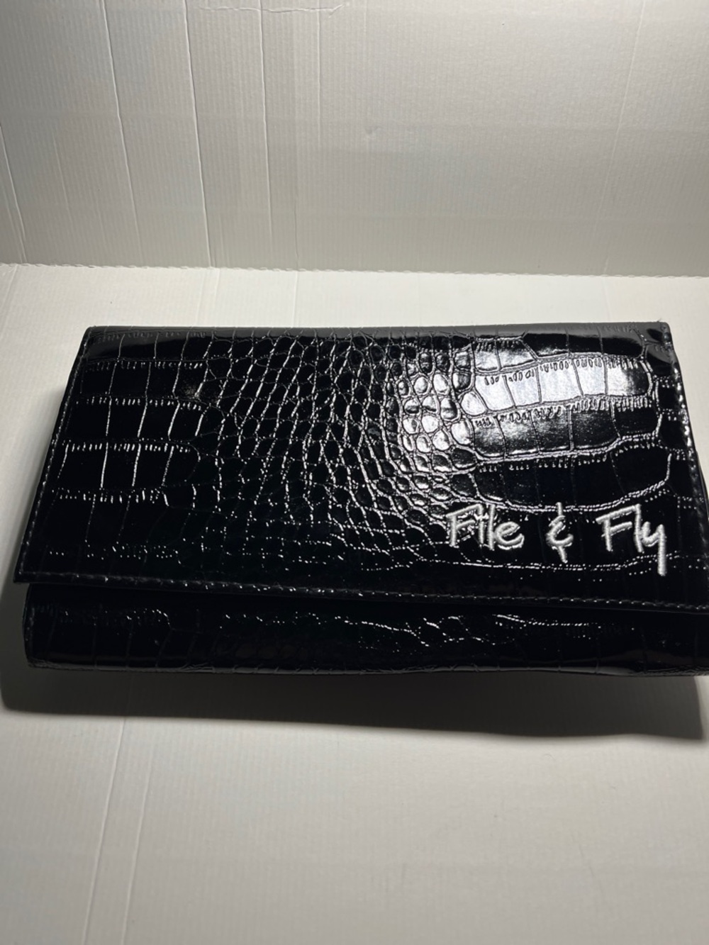 Black Croc-Embossed “File & Fly”Wallet